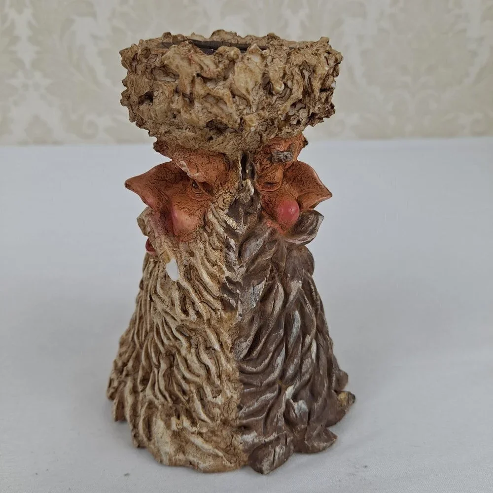 Candleholder 3 Face Santa Primitive Resin Decor Collectible Brown Tan